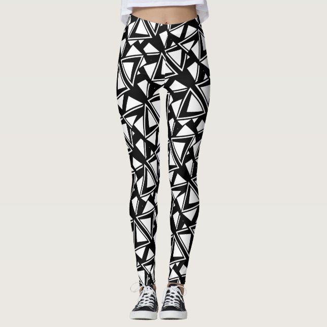 Modern Black & White Harlequin Design 2 Leggings (Front)