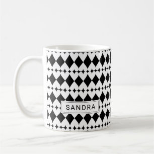 Modern Black & White Heart Pattern Personalised Coffee Mug