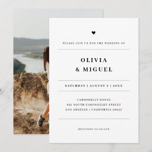 Modern Black White Heart Photo Wedding Invitation