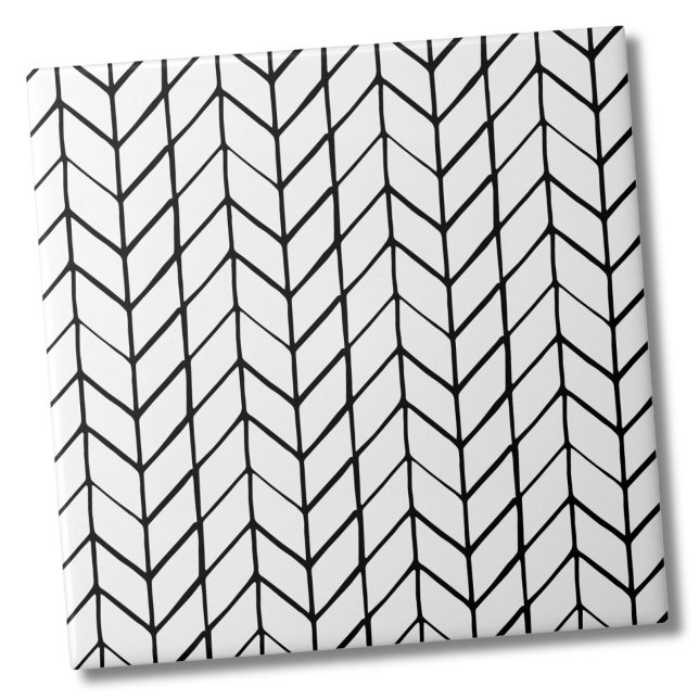 Modern Black White Herringbone Tile (Modern Chic Black White Herringbone Ceramic Tile)