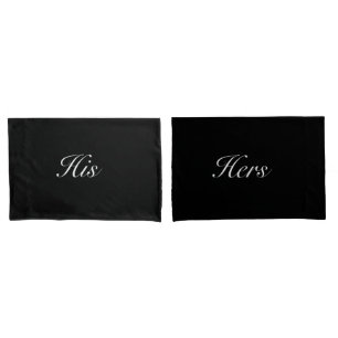 Modern Black White His and Hers  Pillowcase