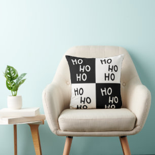 Modern Black White Ho Ho Santa Laugh Christmas Cushion