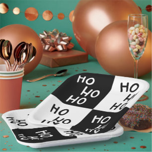 Modern Black White Ho Ho Santa Laugh Christmas Paper Plate