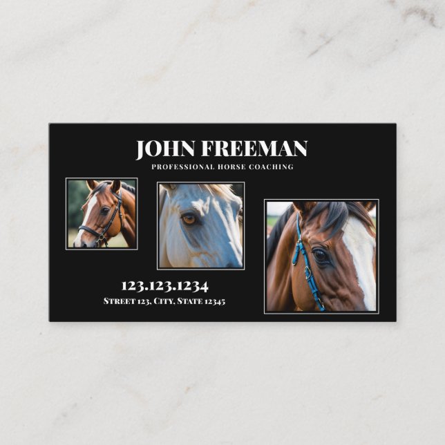 Modern Black & White Horse Photo Business Card (Front)