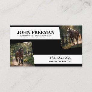 Modern Black & White Horse Photo Equine Business Card
