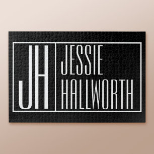 Modern, Black & White, Initials & Name Logo Look Jigsaw Puzzle