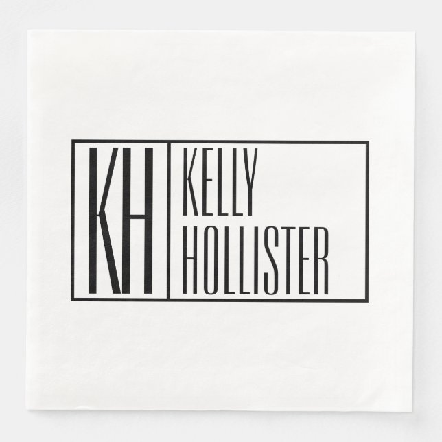 Modern Black & White Initials & Name Logo Napkin (Front)