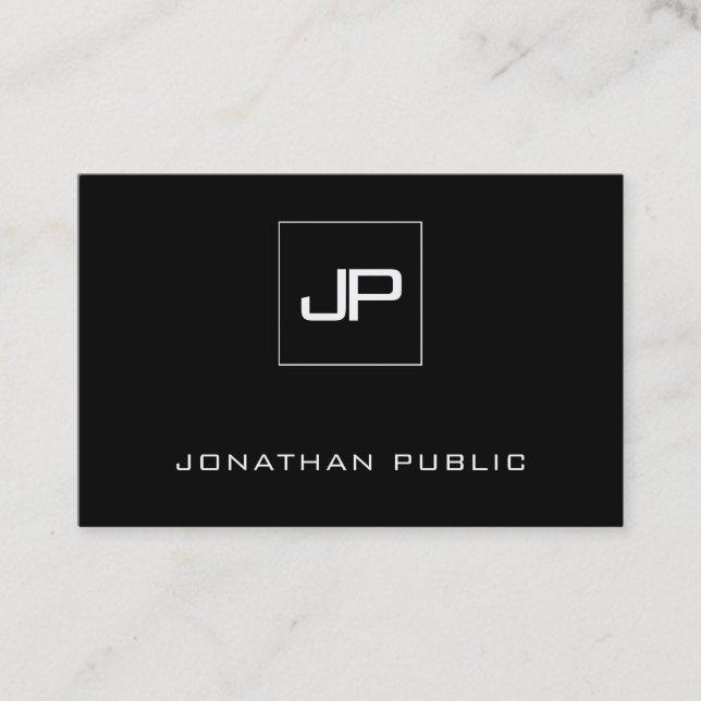 Modern Black White Initials Template Professional Business Card (Front)