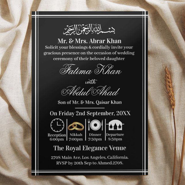 Modern Black White Islamic Nikah Muslim Wedding  Invitation (Creator Uploaded)
