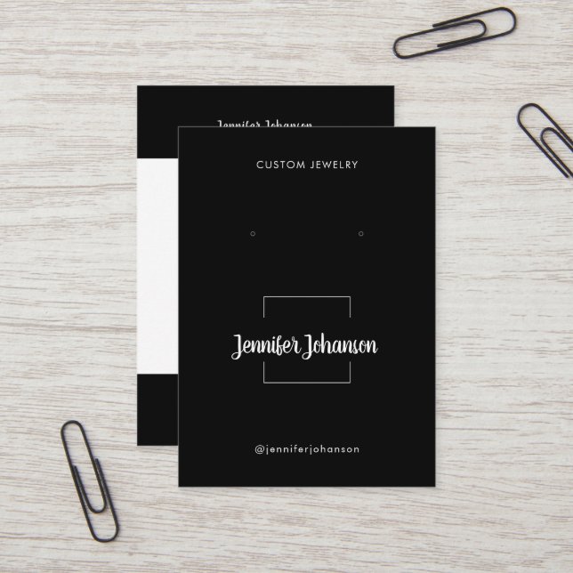 Modern black white jewellery holder earrings qr co business card (Front/Back In Situ)