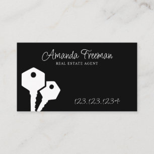 Modern Black & White Keys Real Estate Agent Business Card