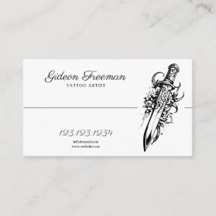 Modern Black & White Knife Rose Tattoo Artist Business Card