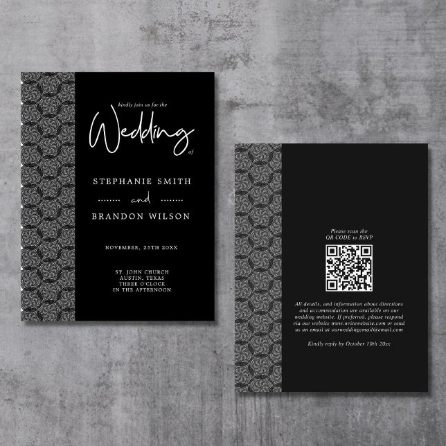 Modern Black & White Lace Script Wedding Enclosure Card (Creator Uploaded)