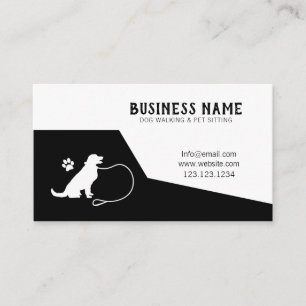 Modern Black & White Leash Paw Dog Walking Business Card