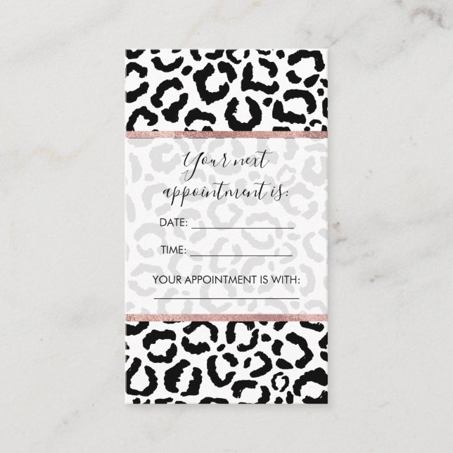 Modern Black White Leopard Animal Print Pattern Appointment Card (Front)