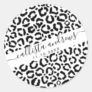 Modern Black White Leopard Animal Print Pattern Classic Round Sticker