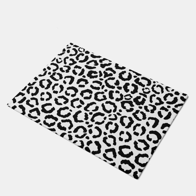 Modern Black White Leopard Animal Print Pattern Doormat (Angled)