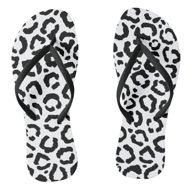 Modern Black White Leopard Animal Print Pattern Flip Flops (Footbed)