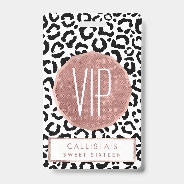 Modern Black White Leopard Animal Print Pattern ID Badge (Front)
