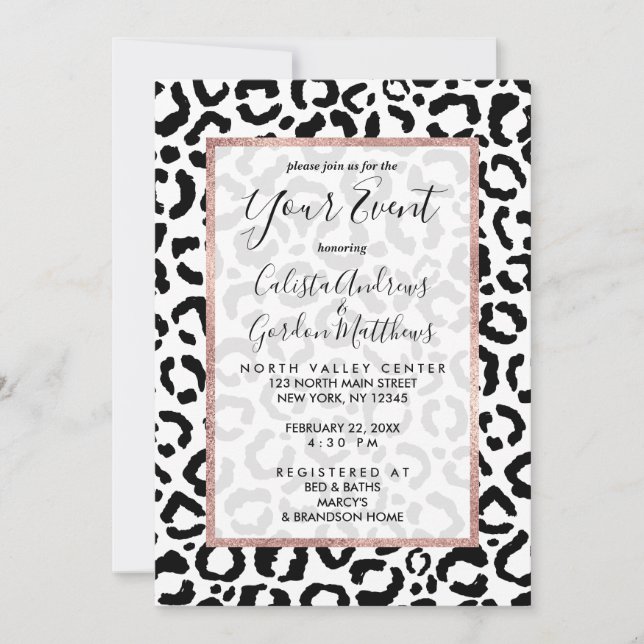 Modern Black White Leopard Animal Print Pattern Invitation (Front)