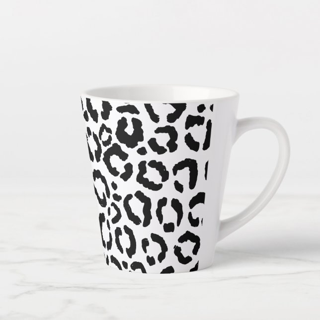 Modern Black White Leopard Animal Print Pattern Latte Mug (Right)