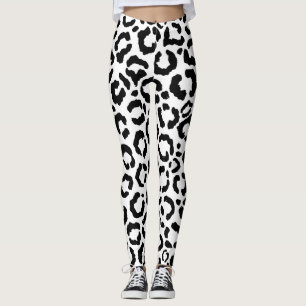 Modern Black White Leopard Animal Print Pattern Leggings