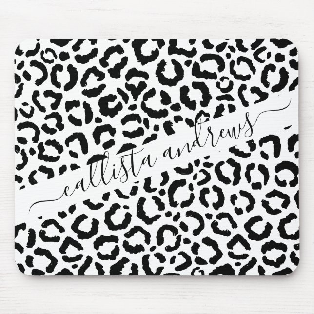 Modern Black White Leopard Animal Print Pattern Mouse Mat (Front)