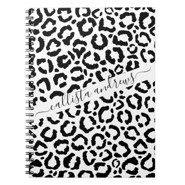 Modern Black White Leopard Animal Print Pattern Notebook (Front)