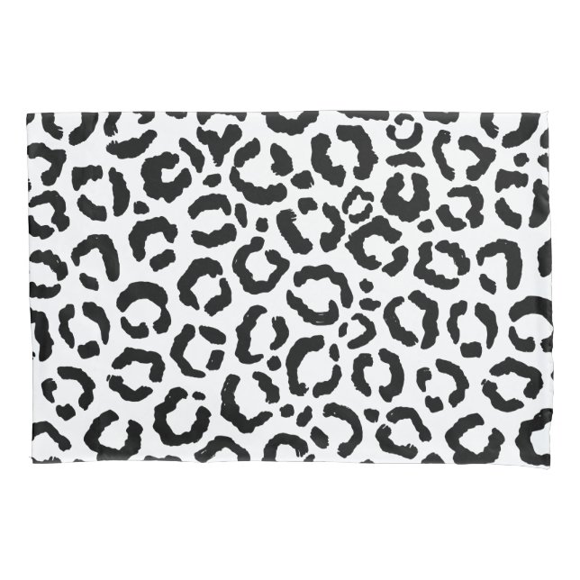 Modern Black White Leopard Animal Print Pattern Pillowcase (Front)