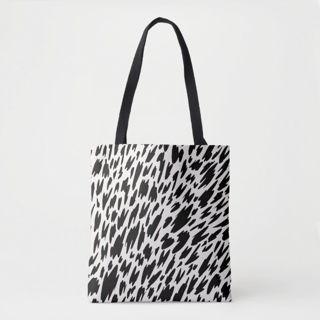 Modern Black & White Leopard Pattern Tote Bag (Front)
