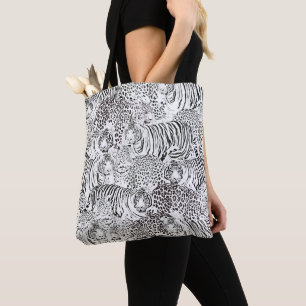 Modern Black White Leopard Tiger Animals Tote Bag
