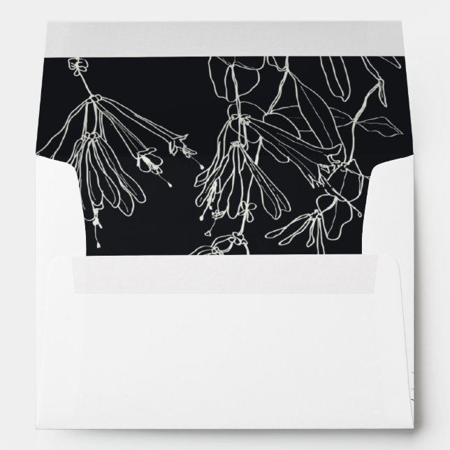 MODERN BLACK WHITE LINE DRAWING FLORAL ADDRESS ENVELOPE (Back (Bottom))