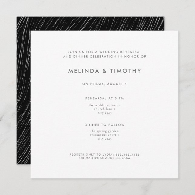 Modern Black White Line Wedding Dinner Rehearsal Invitation (Front/Back)