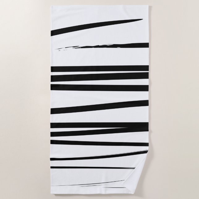 Modern Black & White Lines Abstract Art Beach Towel (Front)
