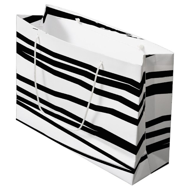Modern Black & White Lines Abstract Art  Large Gift Bag (Front Angled)