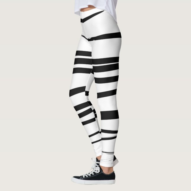 Modern Black & White Lines Abstract Art  Leggings (Left)