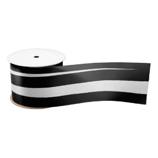 Modern Black & White Lines Abstract Art  Satin Ribbon