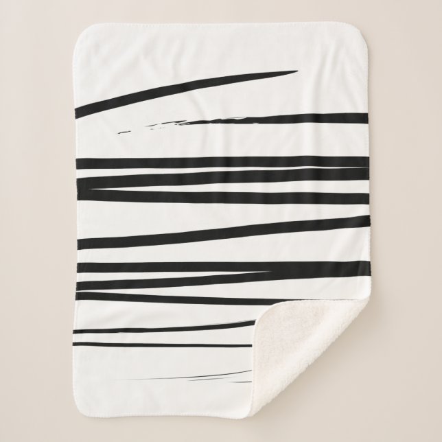 Modern Black & White Lines Abstract Art    Sherpa Blanket (Front)
