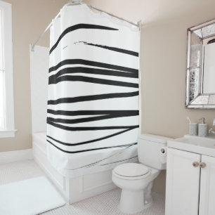 Modern Black & White Lines Abstract Art  Shower Curtain