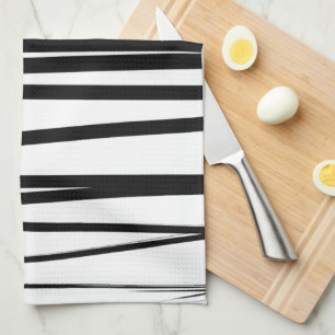 Modern Black & White Lines Abstract Art  Tea Towel