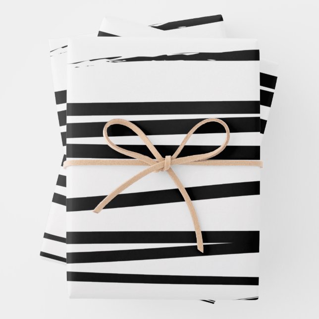 Modern Black & White Lines Abstract Art  Wrapping Paper Sheet (In situ)