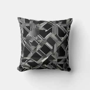 Modern Black & White Lines Abstract Cushion