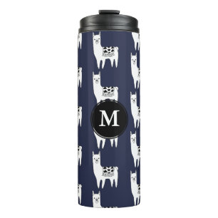 Modern Black & White Llamas with Initial Thermal Tumbler