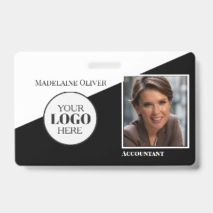 Modern Black & White Logo Employee Photo ID Badge 