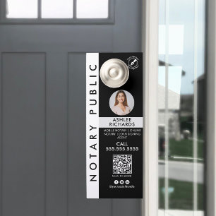 Modern Black & White Logo QR Code Notary Public Door Hanger