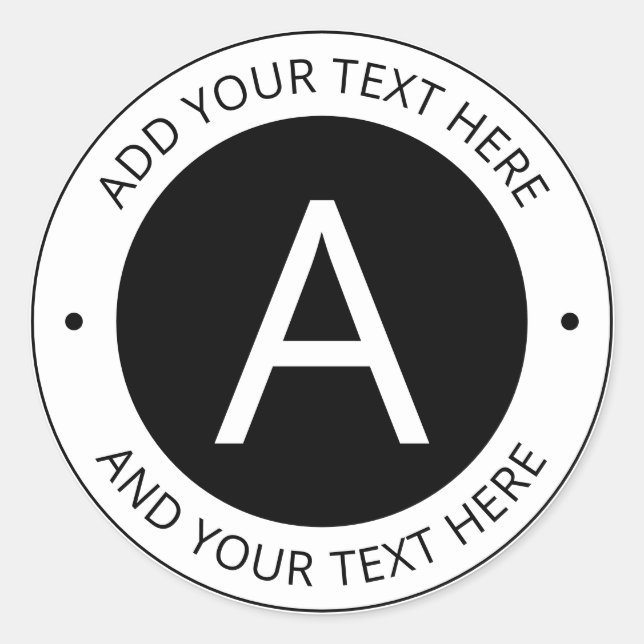 Modern Black/White Logo Style Monogram Classic Round Sticker (Front)