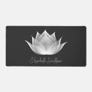 Modern Black & White Lotus Flower Elegant Add Name Desk Mat