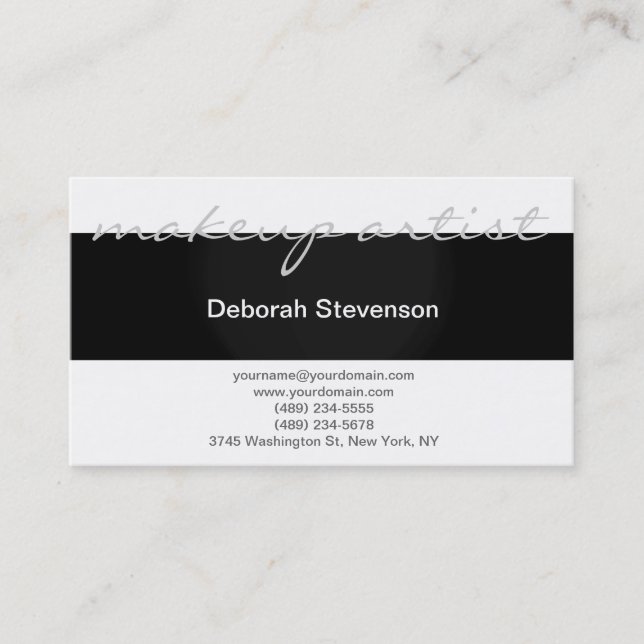 Modern Black White Make-up Artist Business Card (Front)