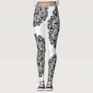 Modern Black & White Mandala Pattern Geometric Leggings