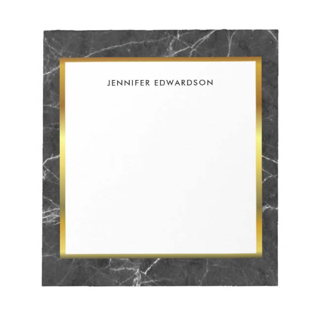 Modern black white marble monogram name notepad (Front)